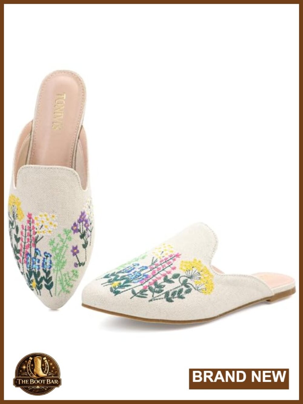 Pointed Toe Backless Mule Flats Linen Slip-On Dressy Casual Work Shoes